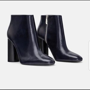 Zara Navy Blue Leather High Heeled Booties